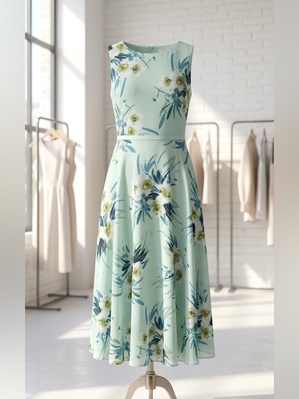 Hobbs London Carly Floral Georgette Midi Dress Pale Blue | Size 8